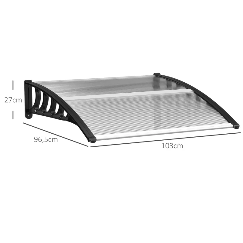 Outsunny Afdak voor Voordeur/Venster, Weerbestendig, Transparant, Aluminium/Polycarbonaat, 103x96,5x27cm, Zwart