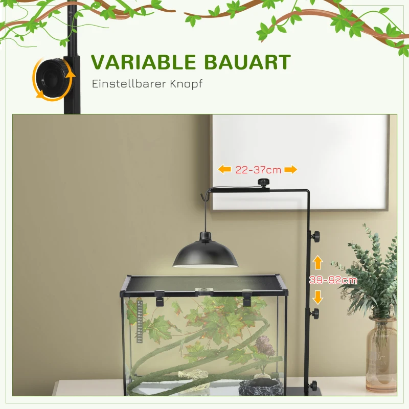 PawHut Warmtelampstandaard voor Terrarium, Hoogteverstelbaar, 40x15x95cm, Zwart
