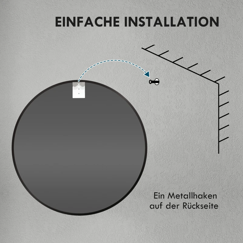 HOMCOM Lustro Łazienkowe, Nowoczesny Design, Rama z Aluminium, 60x60x3 cm, Czarne