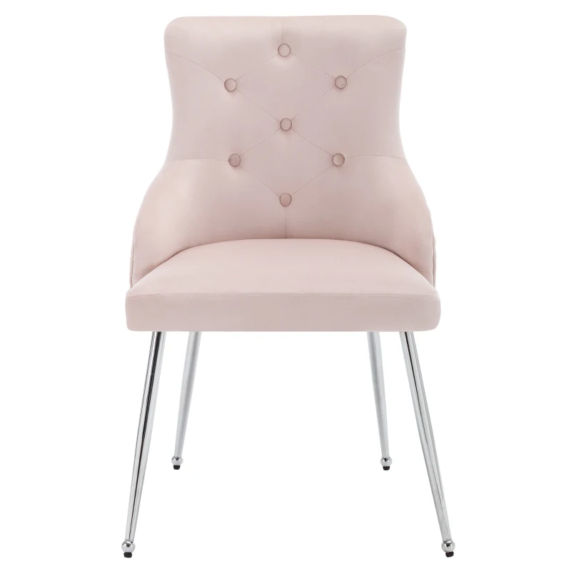 Set de 2 Sillas de Comedor Modernas en Tela Efecto Terciopelo con Cojín Lumbar Asiento Acolchado y Diseño de Botones Rosa
