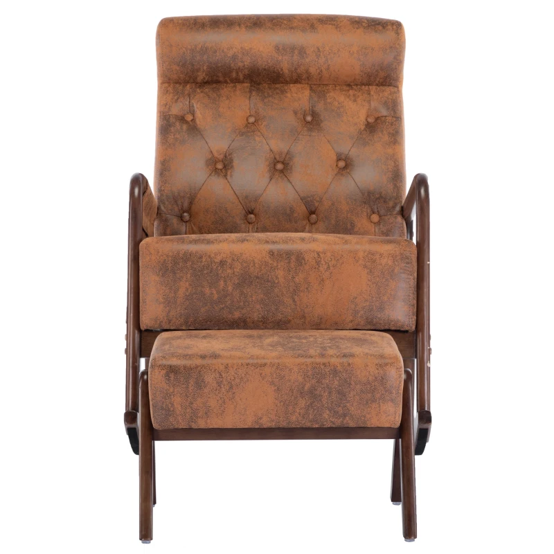 Ergonomischer Schaukelstuhl Holz mit Fußstütze, hoher Komfort, Kaffeebraun