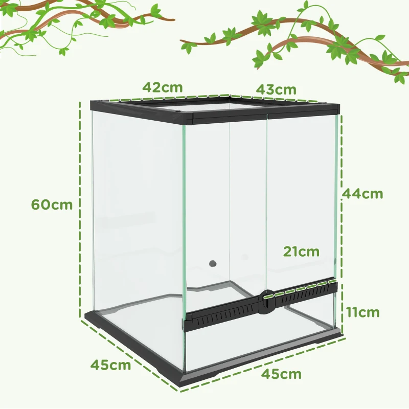 PawHut Afsluitbaar Terrarium, Glazen Behuizing, Kabelbeheer, 45x45x60cm, Zwart