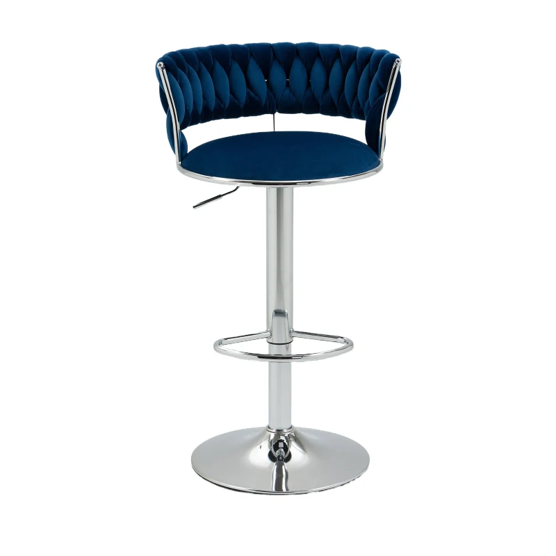 Set aus 2 höhenverstellbaren Barhockern mit Lehne und Fußstütze im Art-Déco-Stil, 360° drehbar, Marineblau