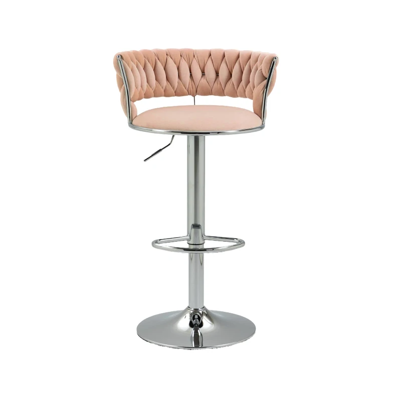 Set aus 2 höhenverstellbaren Barhockern mit Lehne und Fußstütze im Art-Déco-Stil, 360° drehbar, Rosa