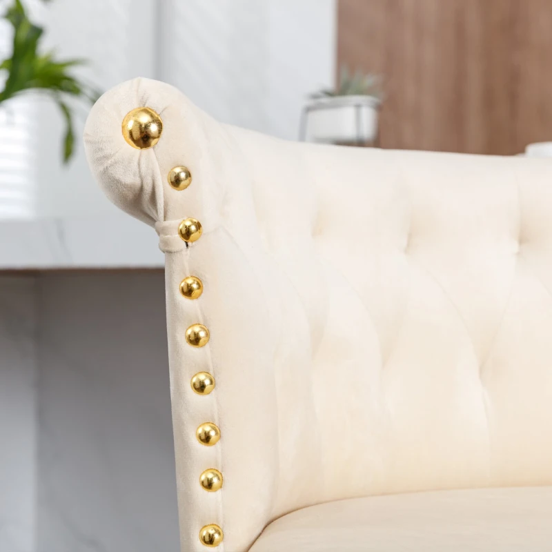 Set aus 2 drehbaren und höhenverstellbaren Barhockern mit Lehne und Fußstütze für Küche und Esszimmer, Beige