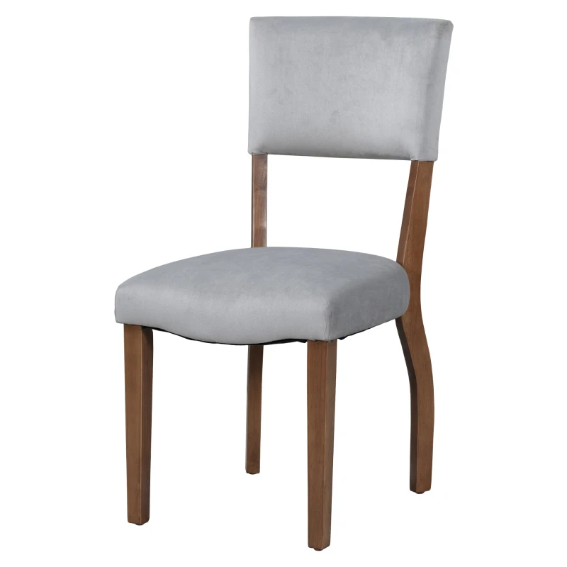 Set di 6 Sedie Imbottite in tessuto effetto velluto per Sala da Pranzo con Gambe in Legno, Grigio