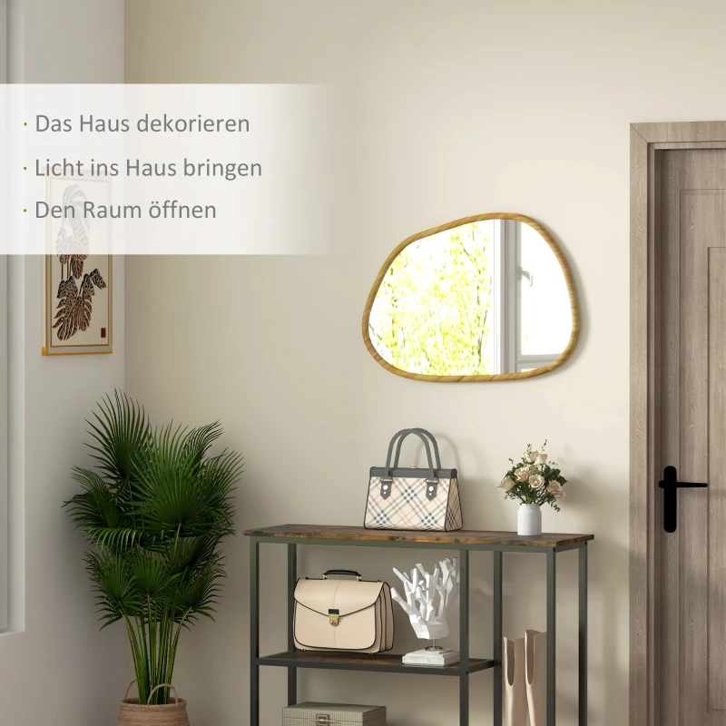 HOMCOM Decoratieve Wandspiegel in Vintage Design, 70 cm x 2,1 cm x 50 cm, Massief Hout, Natuur