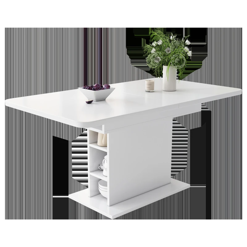 Mesa Extensible Multifuncional de Comedor en Metal y Aglomerado con Estantes Blanco