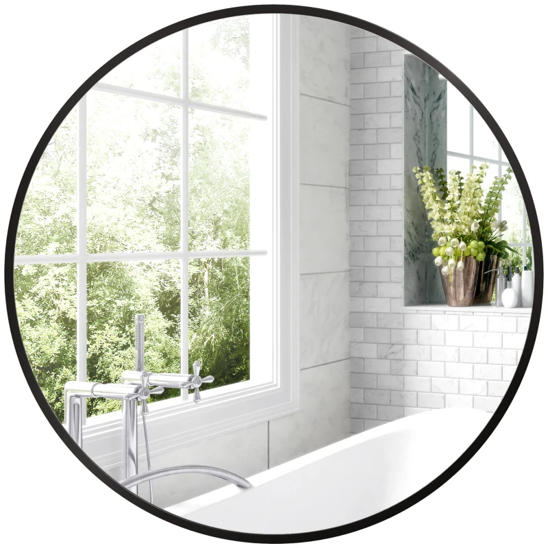 HOMCOM Lustro Łazienkowe, Nowoczesny Design, Rama z Aluminium, 60x60x3 cm, Czarne