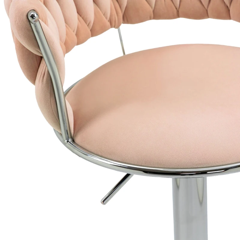 Set aus 2 höhenverstellbaren Barhockern mit Lehne und Fußstütze im Art-Déco-Stil, 360° drehbar, Rosa