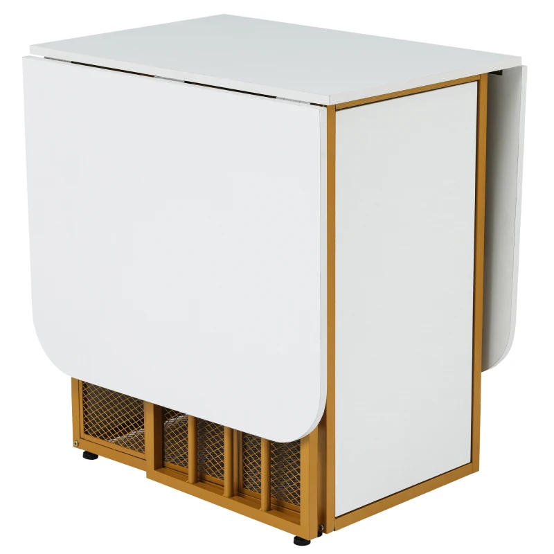 Juego de Comedor con Mesa Plegable Multifuncional y 6 Sillas de Estilo Moderno Color Blanco y Dorado