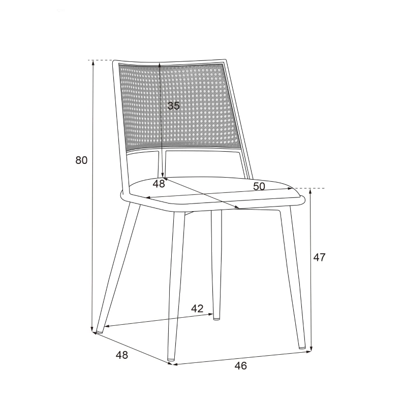Set di 2 sedie da pranzo con Seduta in Finta Pelle e Schienale in Rattan, Struttura in Metallo, 46x48x80 cm, Beige