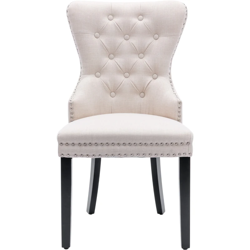 Set di 2 sedie Imbottite per Sala da Pranzo in Tessuto con Gambe in Rovere, 50x54x97 cm, Beige