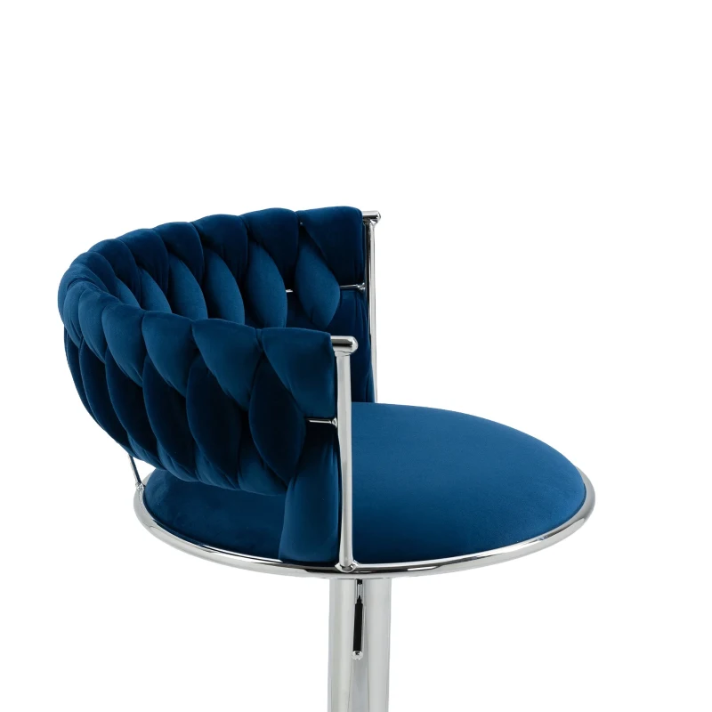 Set aus 2 höhenverstellbaren Barhockern mit Lehne und Fußstütze im Art-Déco-Stil, 360° drehbar, Marineblau