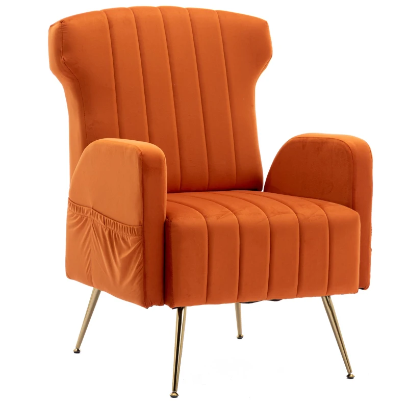 Relaxsessel mit Bezug in Samtoptik, elegantes und modernes Design für Wohnzimmer und Aufenthaltsraum, ideal als Ruhesessel oder Lounge Möbel, Orange