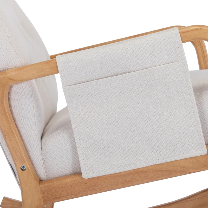 Schaukelstuhl mit Hocker - Ergonomisch, mit Fußstütze, hochwertiger Stoff, massives Holz, 65x85x94 cm, Beige