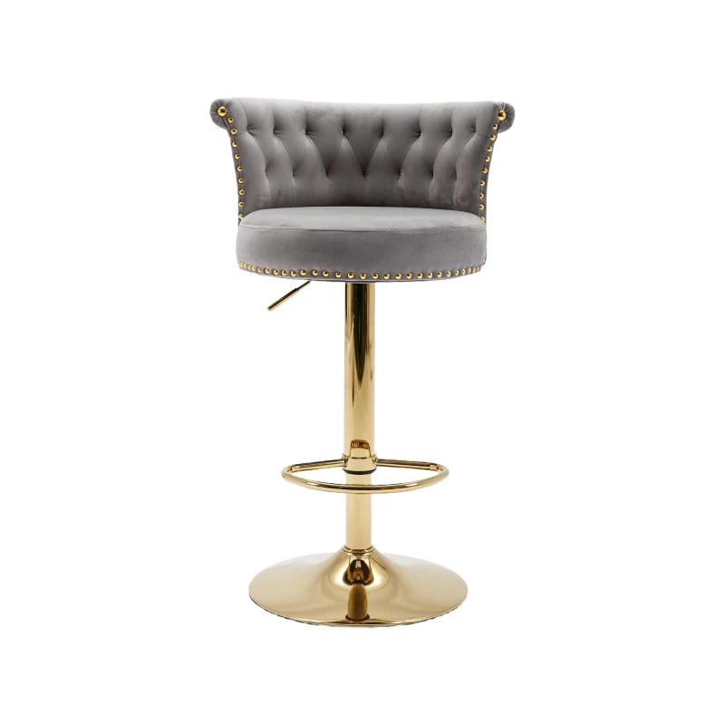 Set aus 2 drehbaren und höhenverstellbaren Barhockern mit Lehne und Fußstütze für Küche und Esszimmer, Grau