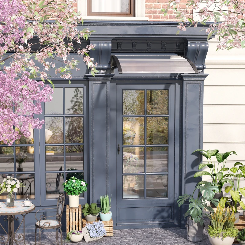 Outsunny Afdak voor Voordeur/Venster, Weerbestendig, Transparant, Aluminium/Polycarbonaat, 103x96,5x27cm, Zwart