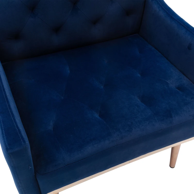 Relaxsessel mit Bezug in Samtoptik, gesteppt, mit vergoldeten Stahlfüßen, für das Wohnzimmer, Lounge Möbel, 79L x 65B x 82H cm, Marineblau