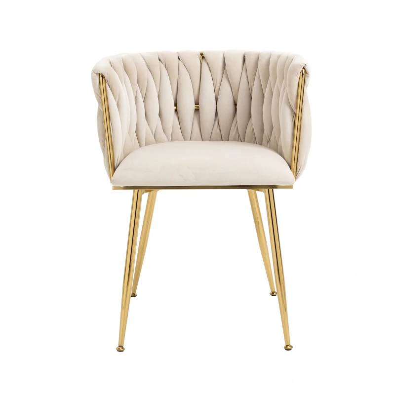 Esszimmerstühle 2er Set Elfenbein Samtoptik mit Vergoldeten Metallbeinen Elfenbeinweiß