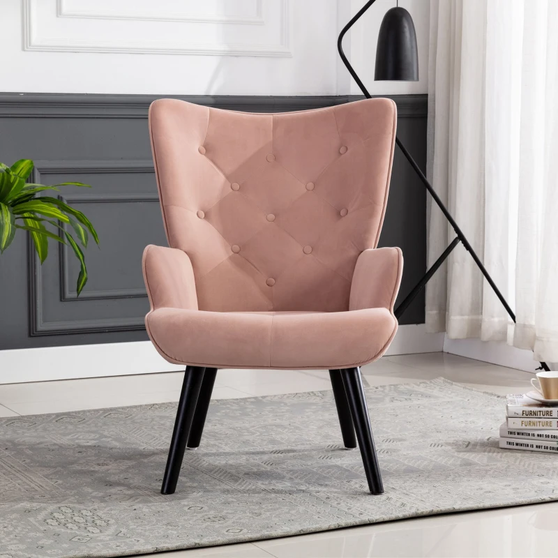Moderner Relaxsessel gepolstert für Wohnzimmer und Schlafzimmer, Komfort und Stil in Samt, Rosa