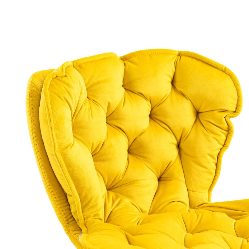 Set aus 2 drehbaren, höhenverstellbaren Barhockern mit Lehne und Fußstütze mit Bezug in Samtoptik für Küche und Esszimmer, Senfgelb
