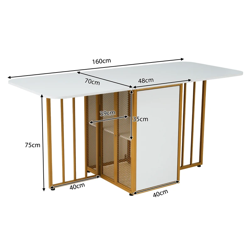 Juego de Comedor con Mesa Plegable Multifuncional y 6 Sillas de Estilo Moderno Color Blanco y Dorado