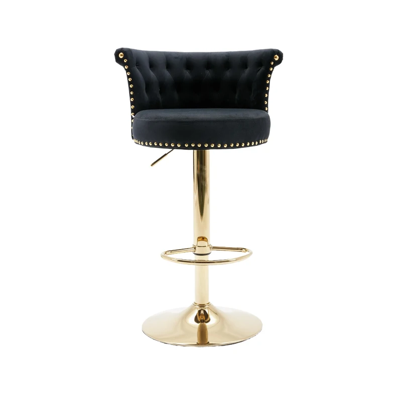 Set aus 2 drehbaren und höhenverstellbaren Barhockern mit Lehne und Fußstütze für Küche und Esszimmer, Schwarz