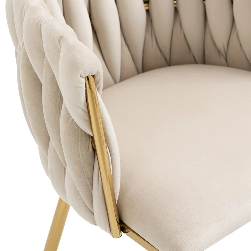 Esszimmerstühle 2er Set Elfenbein Samtoptik mit Vergoldeten Metallbeinen Elfenbeinweiß