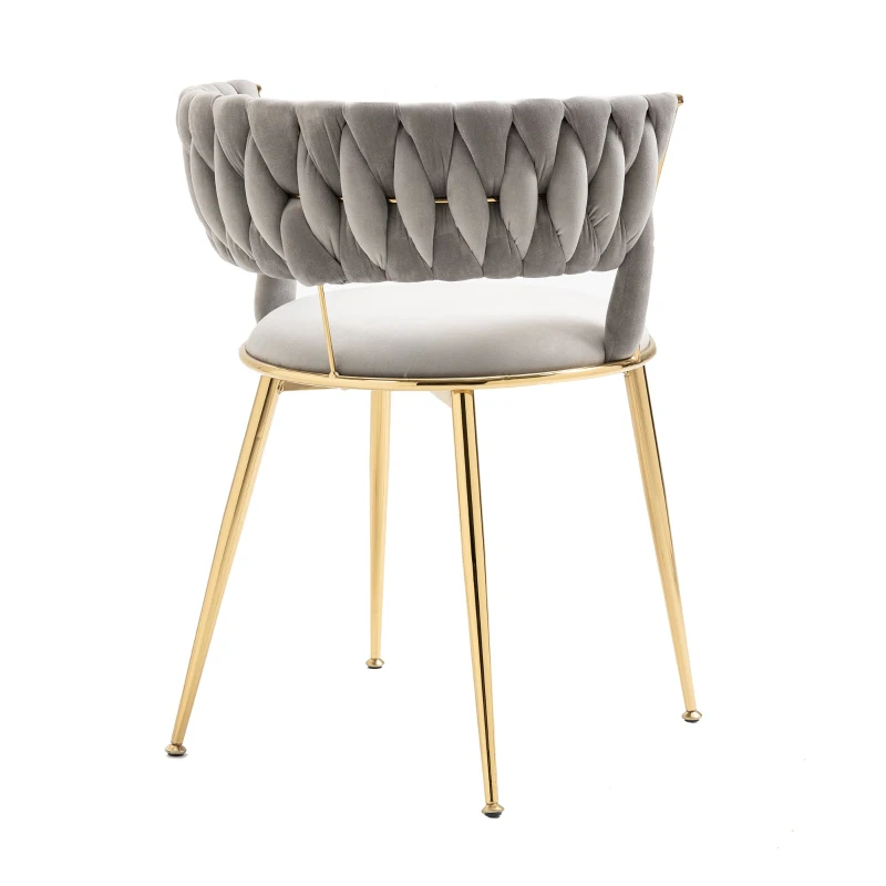 Set aus 2 ergonomischen Esszimmerstühlen mit samtweichem Bezug, moderner Stil mit geflochtener Rückenlehne und Armlehnen, grau