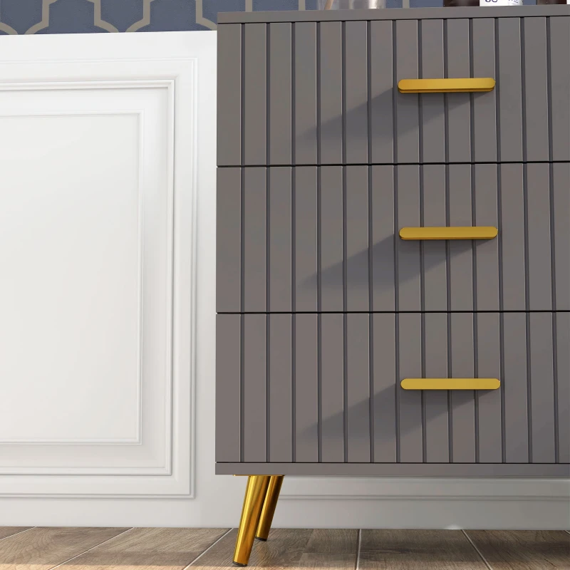 HOMCOM Cassettiera 3 Cassetti Moderna in Legno e Alluminio, 60x40x71.5 cm, Oro e Grigio Scuro