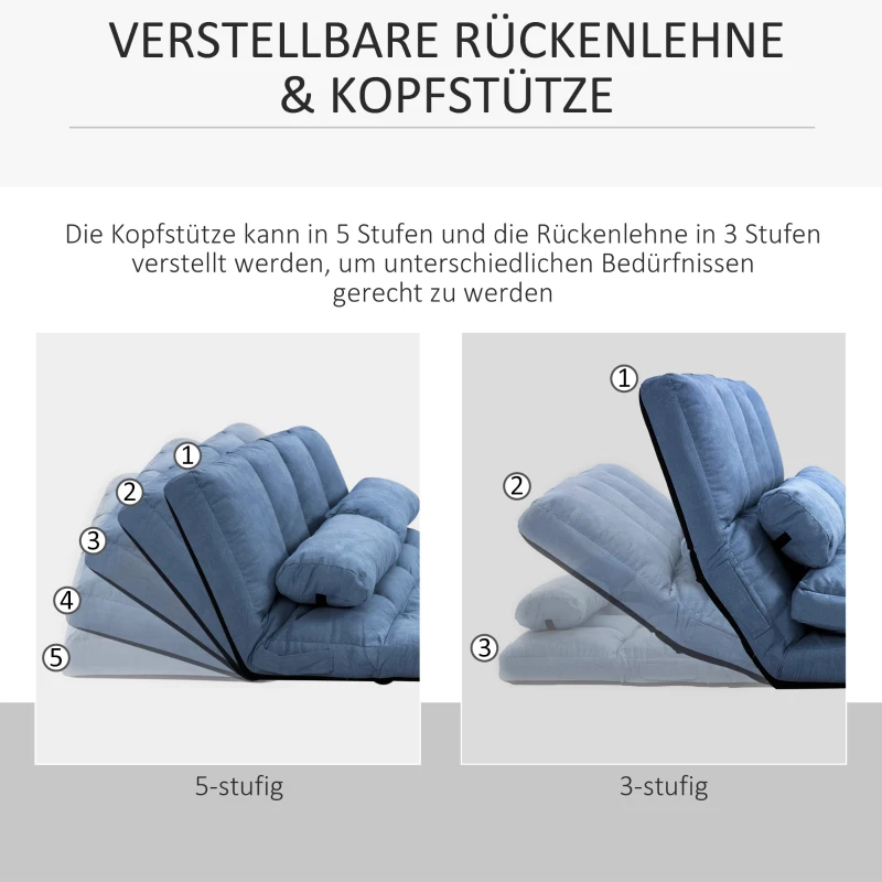 HOMCOM Vloersofa Slaapsofa, opklapbaar, verstelbare rugleuning, 102 cm x 73 cm x 60 cm, Blauw(m-4)