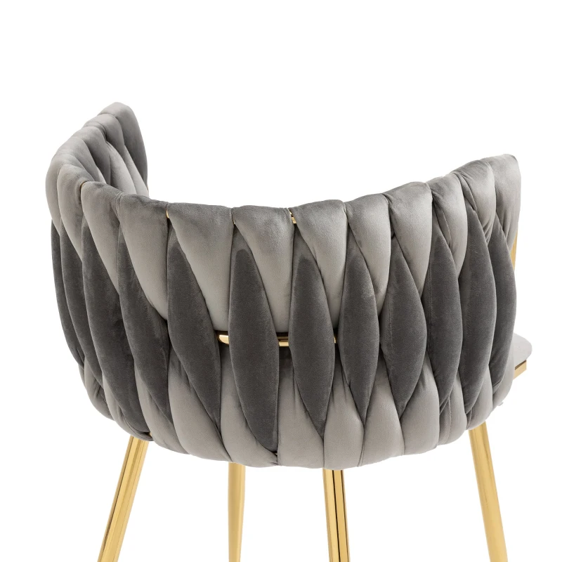 Set aus 2 Esszimmerstühlen mit Bezug in Samtoptik mit vergoldeten Metallbeinen, Grau