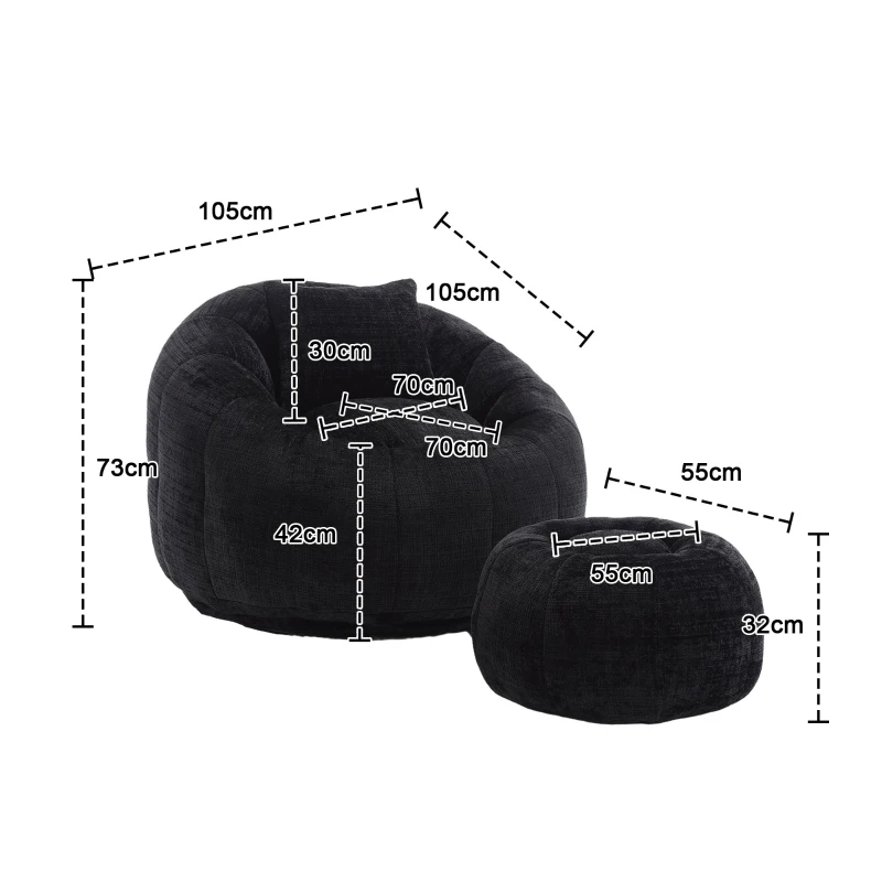 Bequemer runder drehbarer Sitzsack, Schwarz