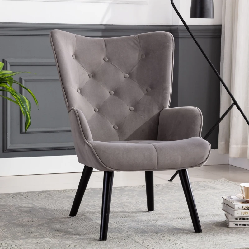 Moderner Relaxsessel gepolstert für Wohnzimmer und Schlafzimmer, Komfort und Stil in Samt, Silber+Grau