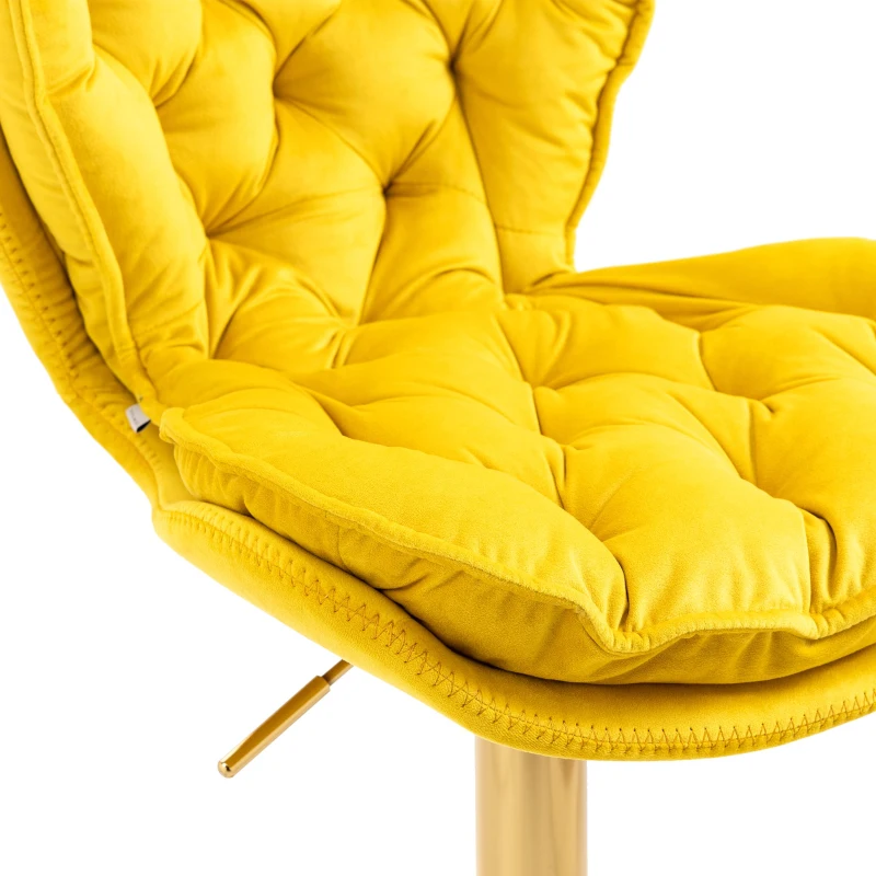 Set aus 2 drehbaren, höhenverstellbaren Barhockern mit Lehne und Fußstütze mit Bezug in Samtoptik für Küche und Esszimmer, Senfgelb