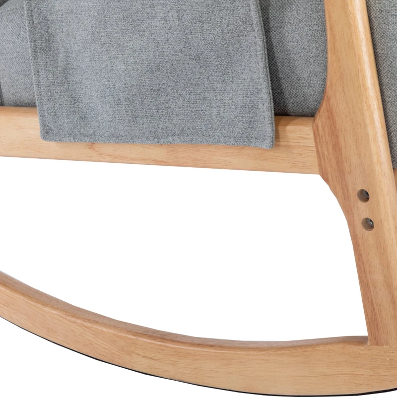 Schaukelstuhl mit Hocker, mit Fußstütze, Massivholz, extra bequem für Zuhause, Gesamttag, Hellgrau