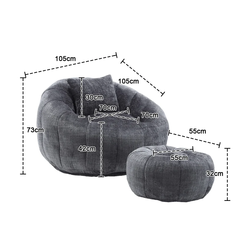 Bequemer runder drehbarer Sitzsack, Grau