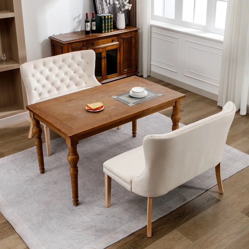 Sedia da pranzo con motivo pulsante, Sedia imbottita soggiorno, panca moderna per il tempo libero, sedia doppia, Beige