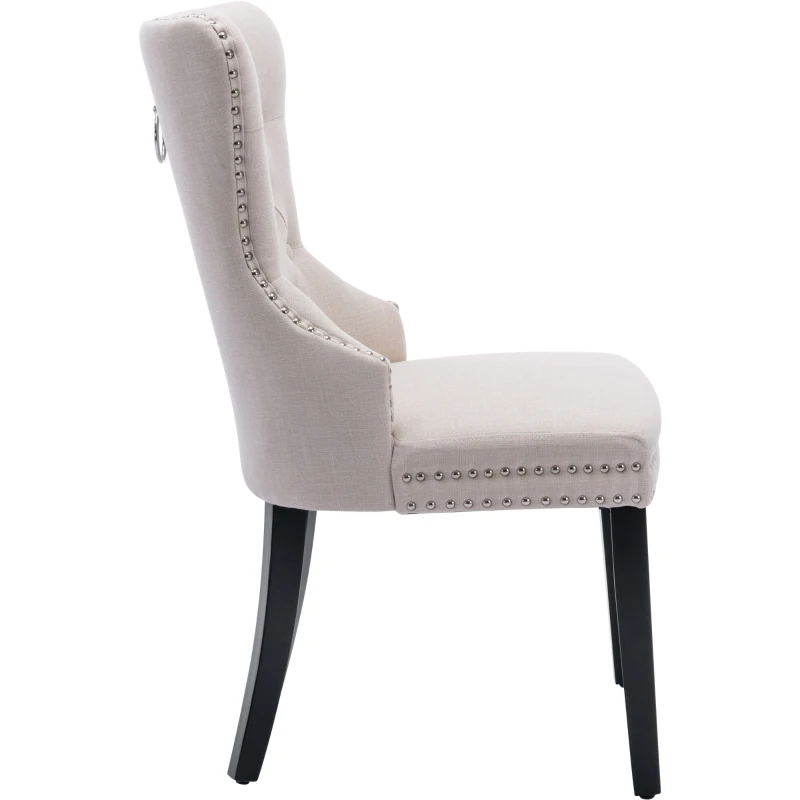 Set di 2 sedie Imbottite per Sala da Pranzo in Tessuto con Gambe in Rovere, 50x54x97 cm, Beige