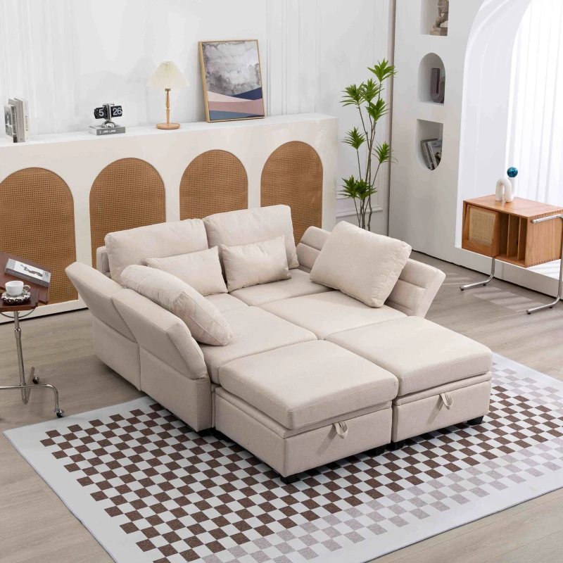 U-förmiges modulares Sofa mit Stauraum, durch zufälliges Verbinden als Doppelbettsofa nutzbar, extra breit für das Wohnzimmer, Beige