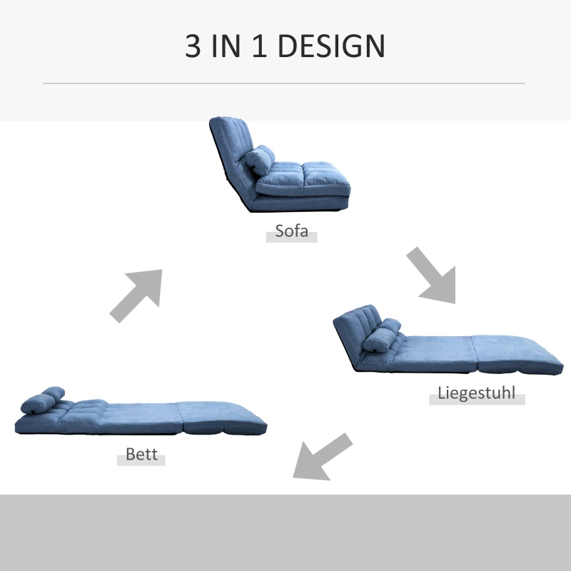 HOMCOM Vloersofa Slaapsofa, opklapbaar, verstelbare rugleuning, 102 cm x 73 cm x 60 cm, Blauw(m-5)