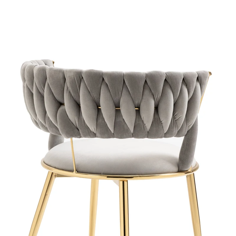 Set aus 2 ergonomischen Esszimmerstühlen mit samtweichem Bezug, moderner Stil mit geflochtener Rückenlehne und Armlehnen, grau