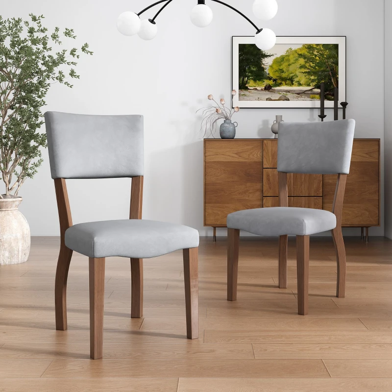 Set di 6 Sedie Imbottite in tessuto effetto velluto per Sala da Pranzo con Gambe in Legno, Grigio
