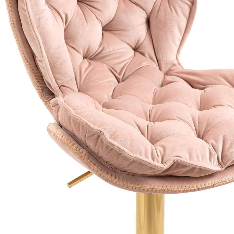 Set aus 2 drehbaren, höhenverstellbaren Barhockern mit Lehne und Fußstütze für Küche und Esszimmer, Rosa