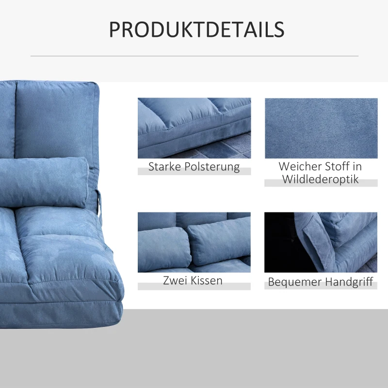 HOMCOM Vloersofa Slaapsofa, opklapbaar, verstelbare rugleuning, 102 cm x 73 cm x 60 cm, Blauw(m-6)