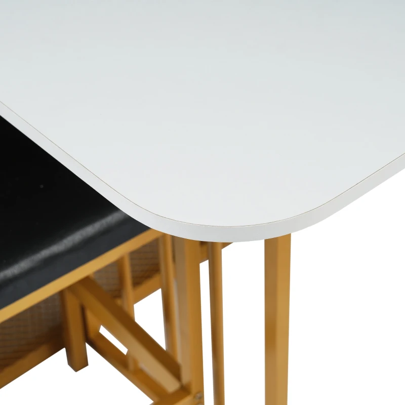 Juego de Comedor con Mesa Plegable Multifuncional y 6 Sillas de Estilo Moderno Color Blanco y Dorado