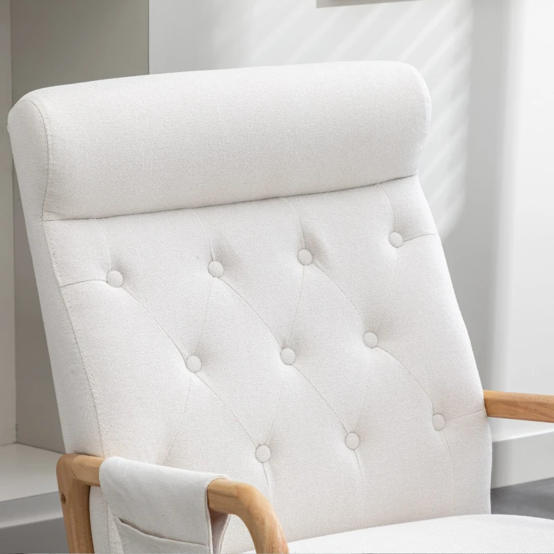Schaukelstuhl mit Hocker - Ergonomisch, mit Fußstütze, hochwertiger Stoff, massives Holz, 65x85x94 cm, Beige