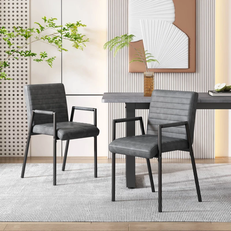 Set di 2 sedie Imbottite per Sala da Pranzo a Righe Verticali con Gambe in Metallo, 67x55x52 cm, Nero