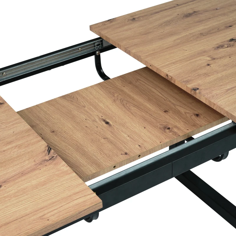 Tavolo Allungabile da Pranzo in Stile Industriale, in Legno e Metallo, Multifunzionale e Salvaspazio, Nero+Naturale